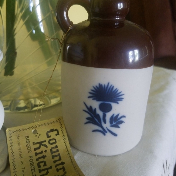 Ceramic Jug  Lamp Bell Set - Brown Blue and White - Picture 4 of 7